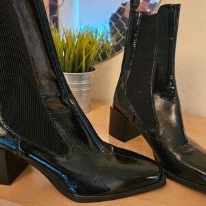 Zara Shiny Black Heeled Boots
